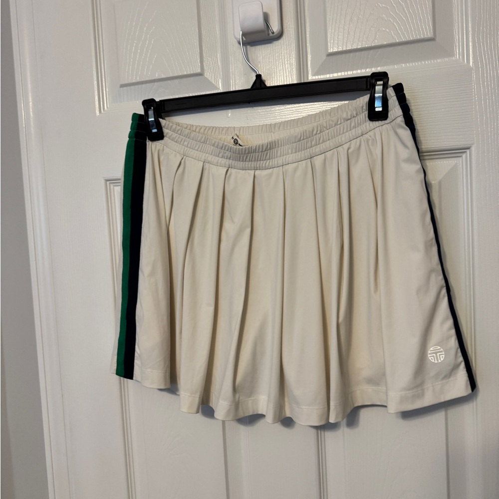 Tory Sport Pleated Skort - Cream with Green and Navy stripes - Size XL